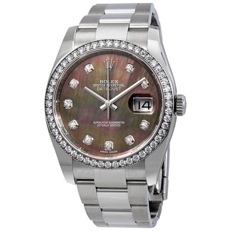 rolex ladies datejust black mother of pearl|rolex datejust 36mm white dial.